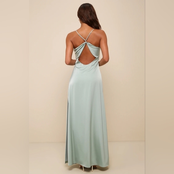 Lulus Wonderful Essence Sage Green Satin Backless Maxi Dress S Wedding Party - Picture 5 of 9